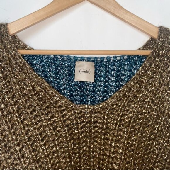 (Nude) Metallic Mohair and Wool blend  Chunky Knit Metallic Sweater Size Large - Picture 4 of 12